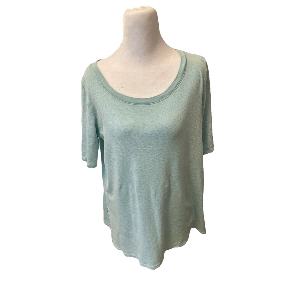 J Jill Light Blue Slub Knit Scoop Neck elbow sleeve T-Shirt Relaxed Fit Small